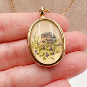 Vintage Hedgehog Painted 26” Necklace with Goldtone Chain